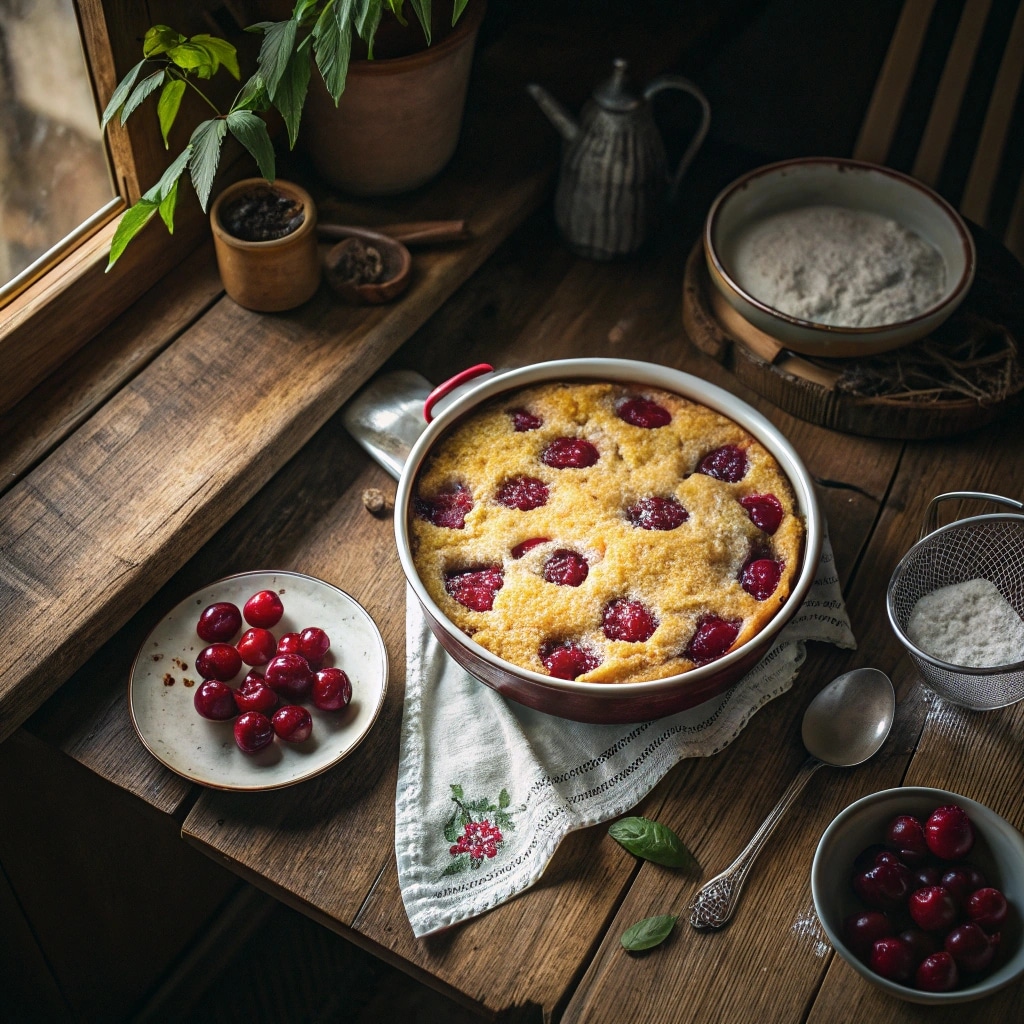 Dump cake with golden crust and cherry pineapple filling