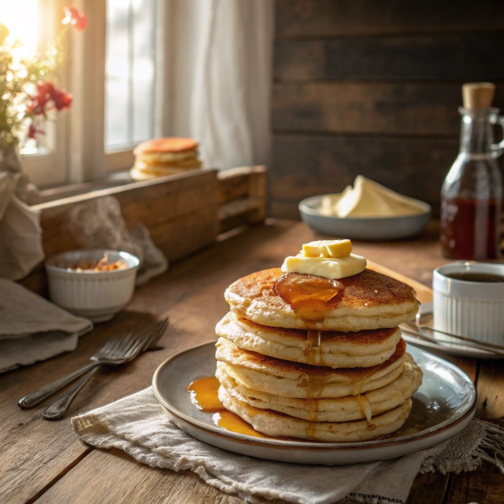 Pancakes: The Ultimate Guide to Fluffy, Delicious Pancakes Every Time 4 Pancakes stack on table