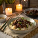Plated Mongolian Beef over perfect rice