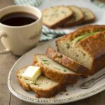 Sliced banana zucchini bread served with butter