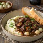 serving beef bourguignon mashed potatoes