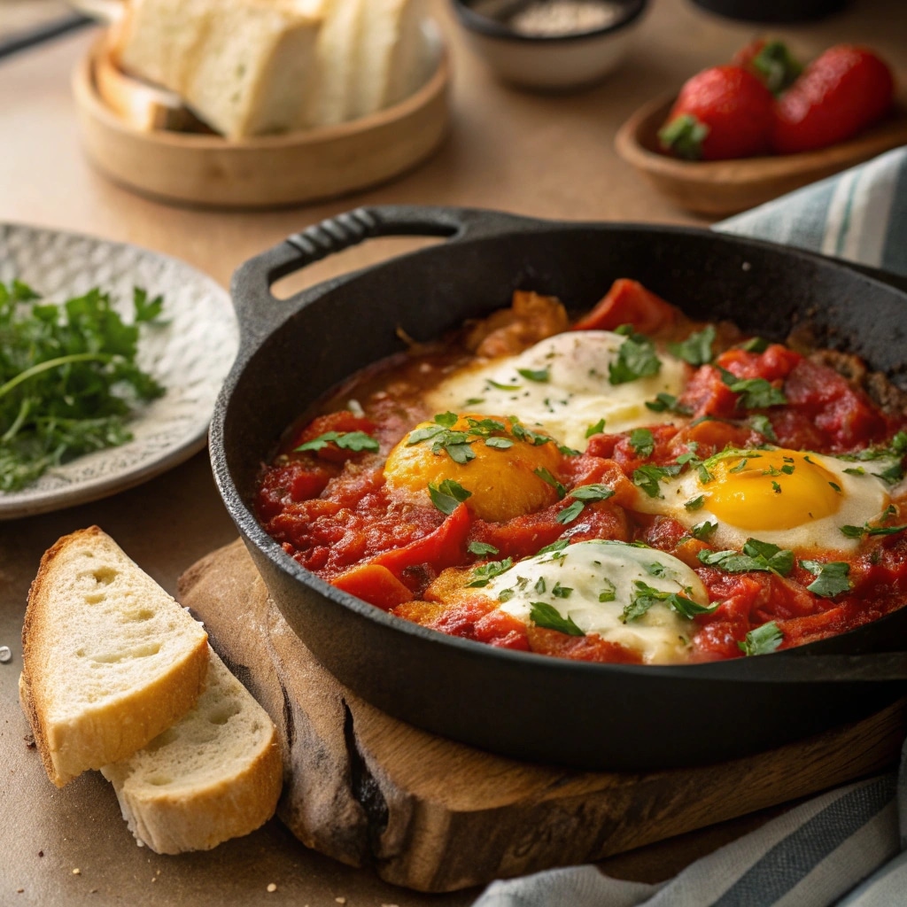 Authentic Shakshouka Guide: How to Make North African Breakfast 4 Shakshouka skillet on breakfast table