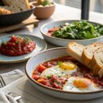 Authentic Shakshouka Guide: How to Make North African Breakfast 6 Serving shakshouka with bread and salad
