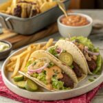 serving smash burger tacos with toppings