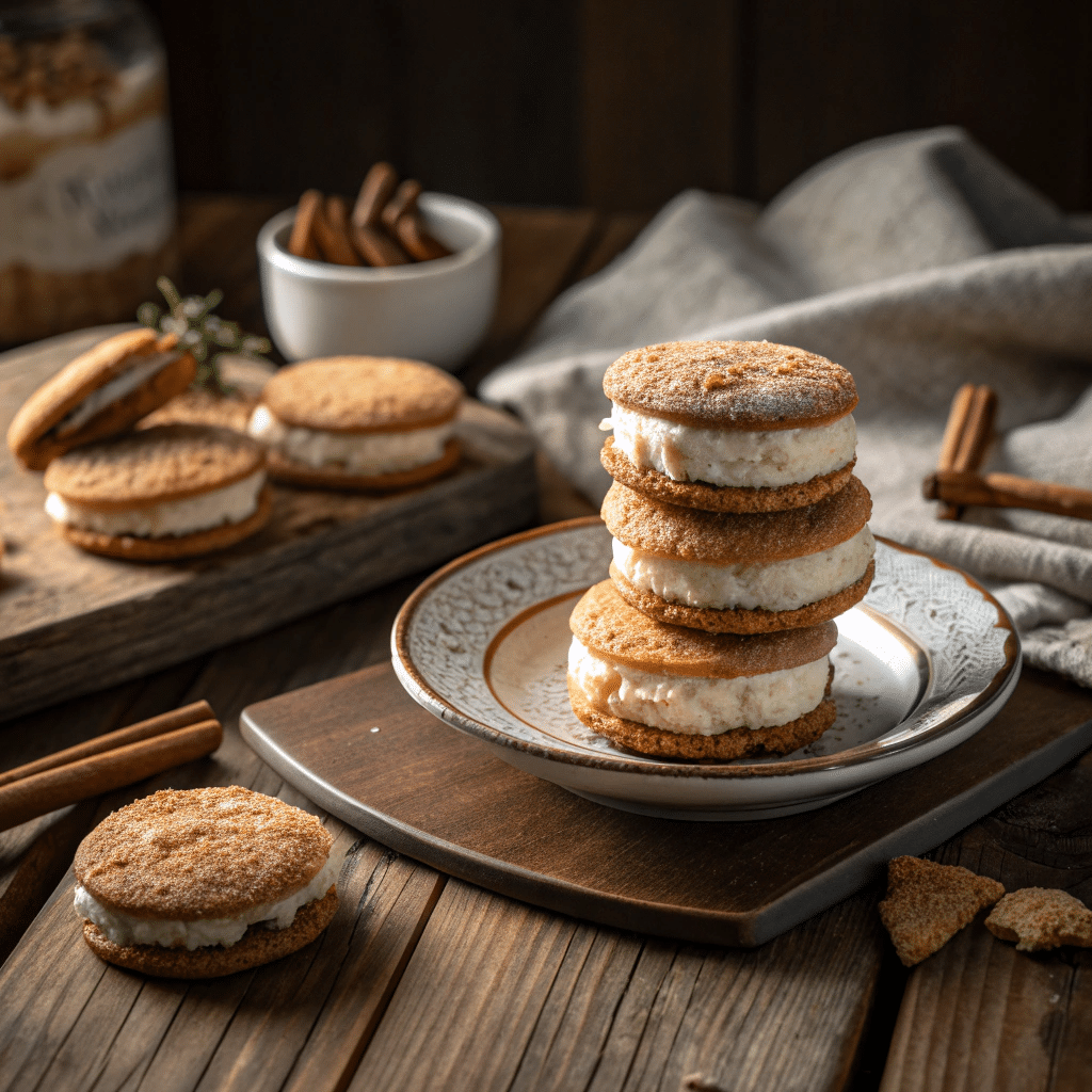 Snickerdoodle ice cream sandwich on plate