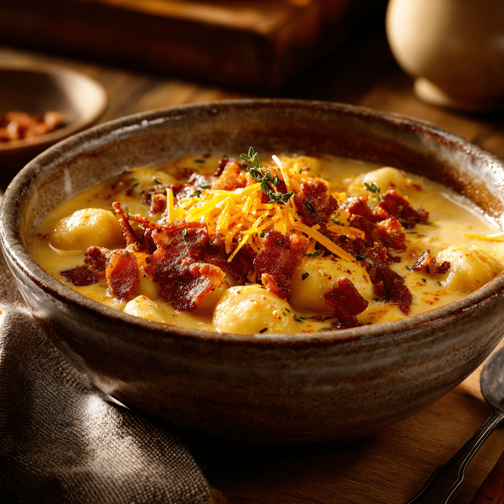 Bacon Cheddar Gnocchi Soup That Melts In Your Mouth – Easy, Creamy & Comforting 7 Bacon Cheddar Gnocchi Soup in rustic bowl