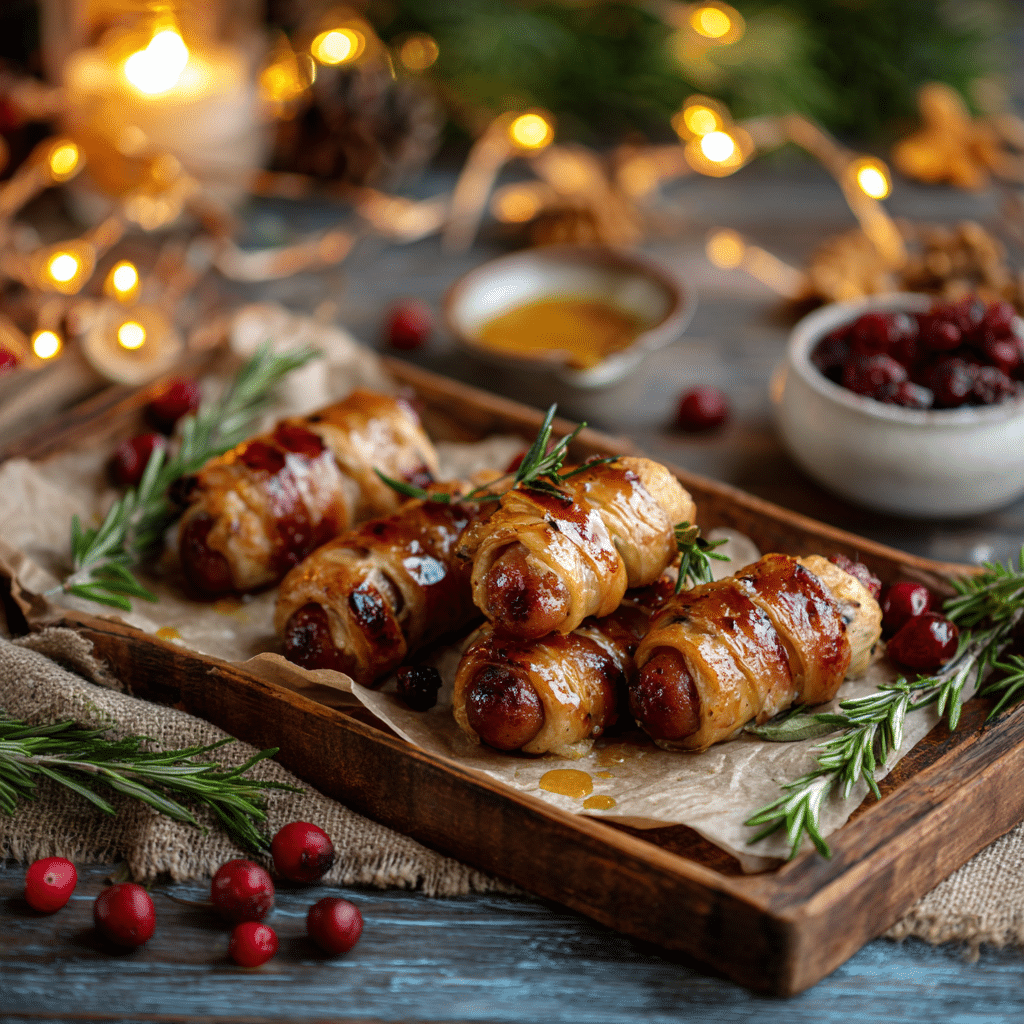 Holiday pigs in a blanket Christmas appetizer