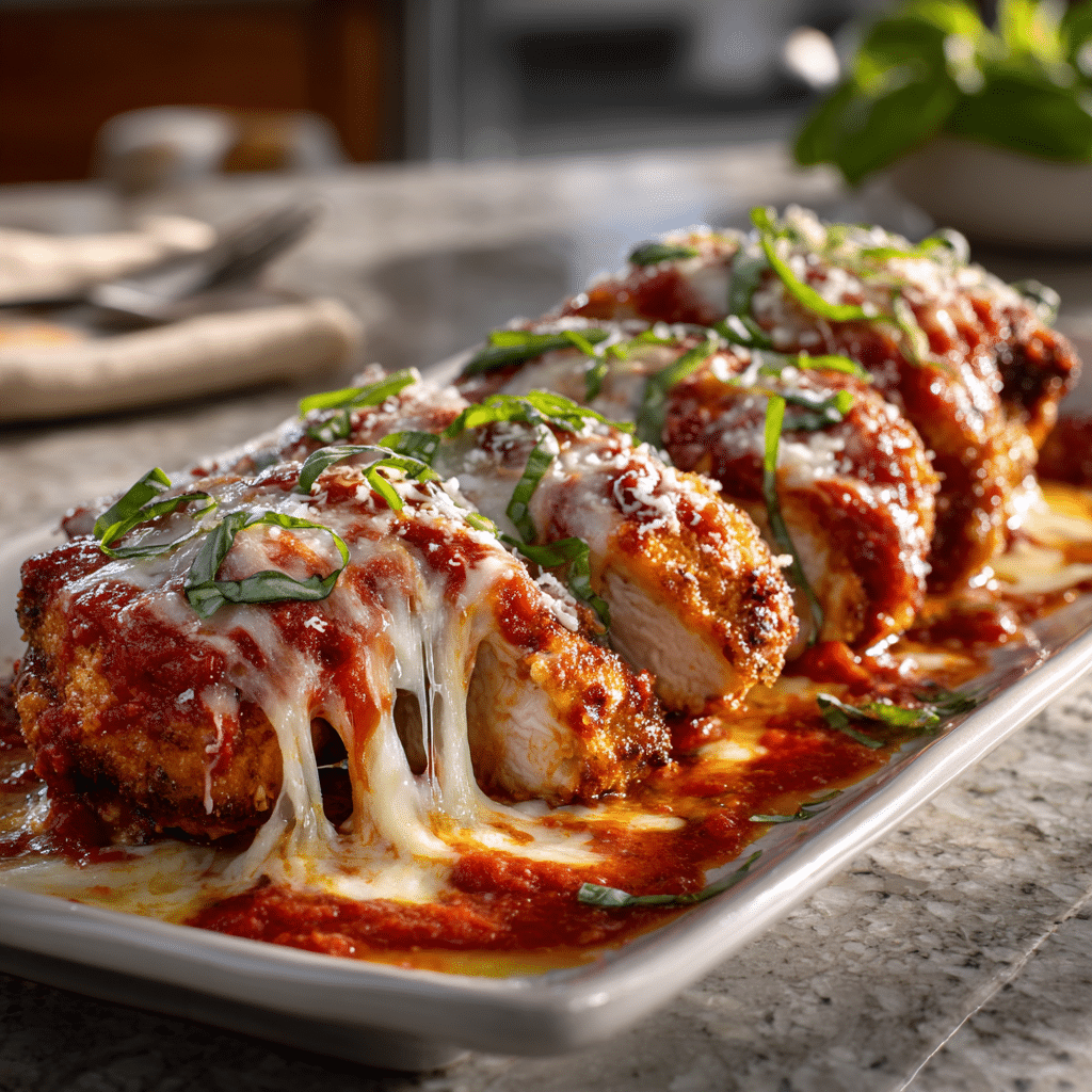 Featured Chicken Parmesan recipe with marinara and mozzarella