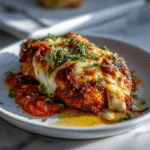Sliced Chicken Parmesan served family-style