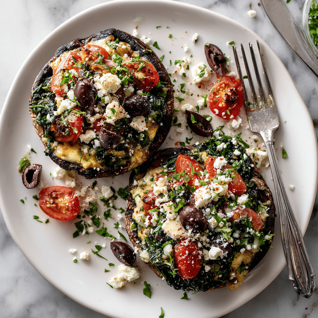 featured Greek stuffed portobello mushrooms Mediterranean recipe