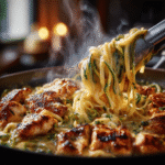serving zucchini noodle chicken alfredo low carb meal