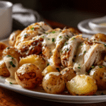 This Slow Cooker Parmesan Garlic Chicken And Potatoes Will Be Your New Weeknight Favorite 6 Serving plate of Slow Cooker Parmesan Garlic Chicken and Potatoes