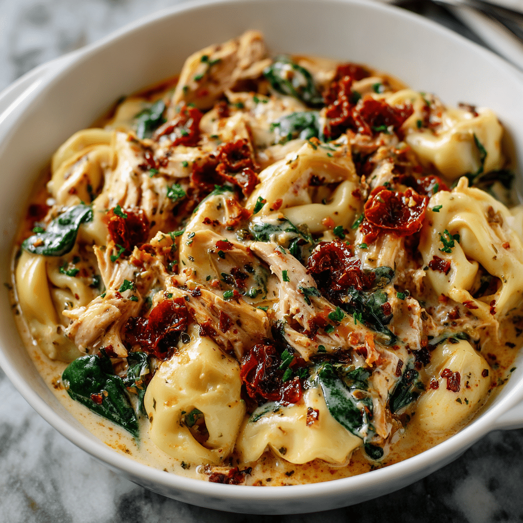 Rich & Creamy Tuscan Chicken Tortellini Made Easy in the Slow Cooker 4 Featured Slow Cooker Tuscan Chicken Tortellini recipe image