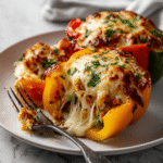 serving stuffed peppers delish sliced open stuffed peppers dish