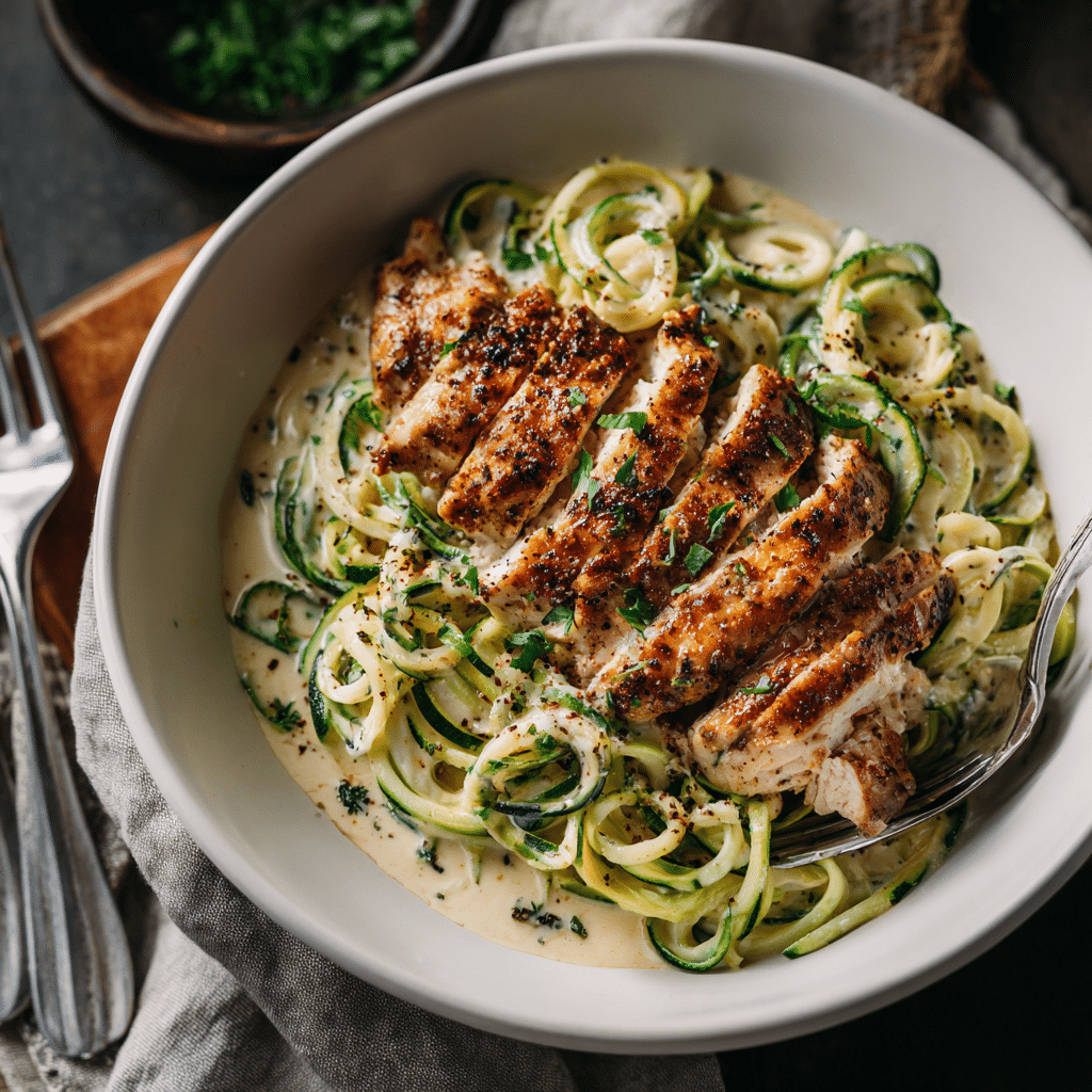 zucchini noodle chicken alfredo recipe healthy dinner