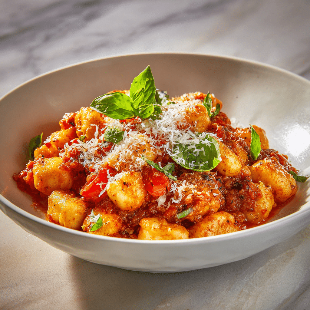 Baked cauliflower gnocchi bolognese dinner