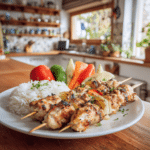 Air Fryer Chicken Skewers With Lemon Marinade 8 Dishfeast chicken skewers serving plate