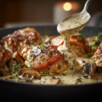 Creamy chicken with mushrooms served