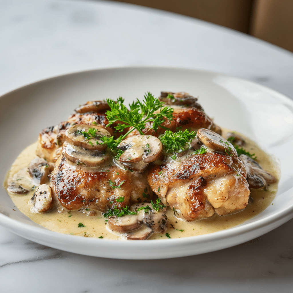 Creamy mushroom chicken thighs featured recipe