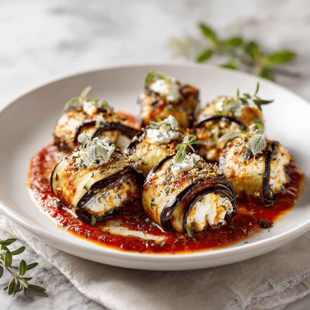 Eggplant involtini with goat cheese and herbs