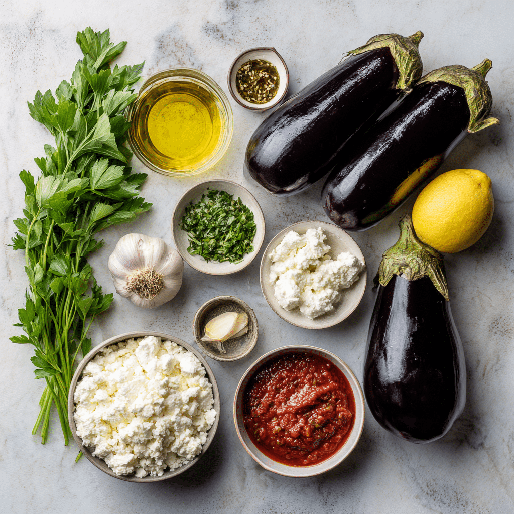 Ingredients for eggplant involtini with herbed goat cheese