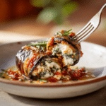 Serving of eggplant involtini with herbed goat cheese