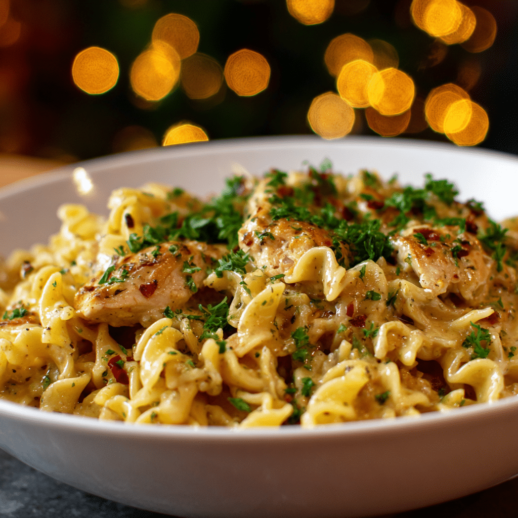 Dishfeast garlic butter chicken pasta featured