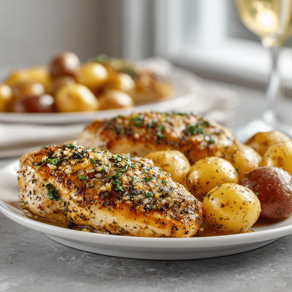 Garlic Parmesan Chicken & Potatoes Crockpot Recipe (One-Pan Slow Cooker Dinner) 7 Dishfeast garlic parmesan chicken potatoes featured