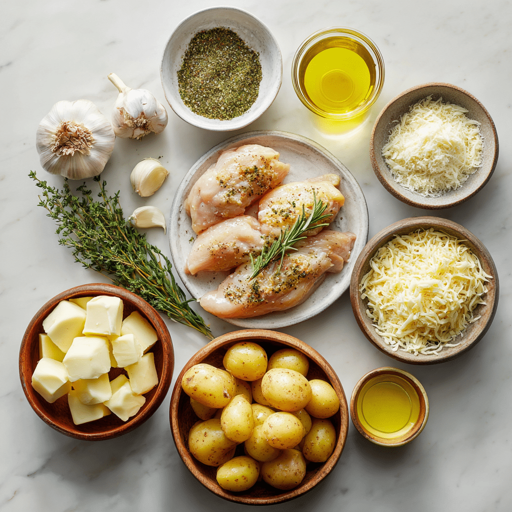 Garlic Parmesan Chicken & Potatoes Crockpot Recipe (One-Pan Slow Cooker Dinner) 9 Dishfeast garlic parmesan chicken potatoes ingredients