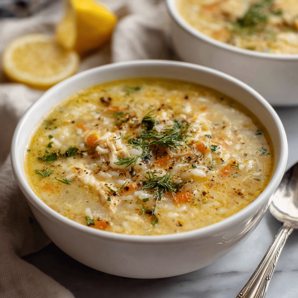One-Pot Greek Chicken & Lemon Rice Soup - Avgolemono Style 5 Greek chicken and lemon rice soup avgolemono