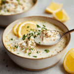 One-Pot Greek Chicken & Lemon Rice Soup - Avgolemono Style 6 Serving Greek chicken and rice soup with lemon