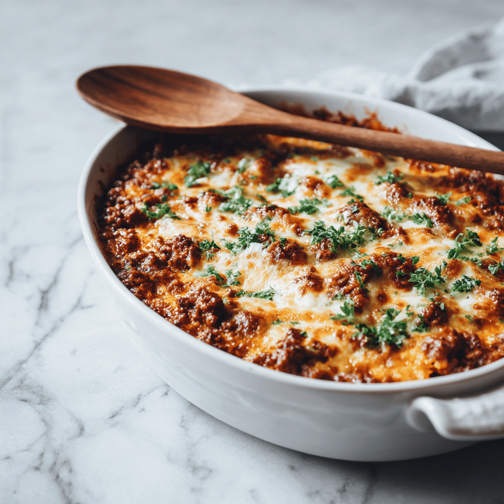 Low-carb taco casserole baked and ready to serve
