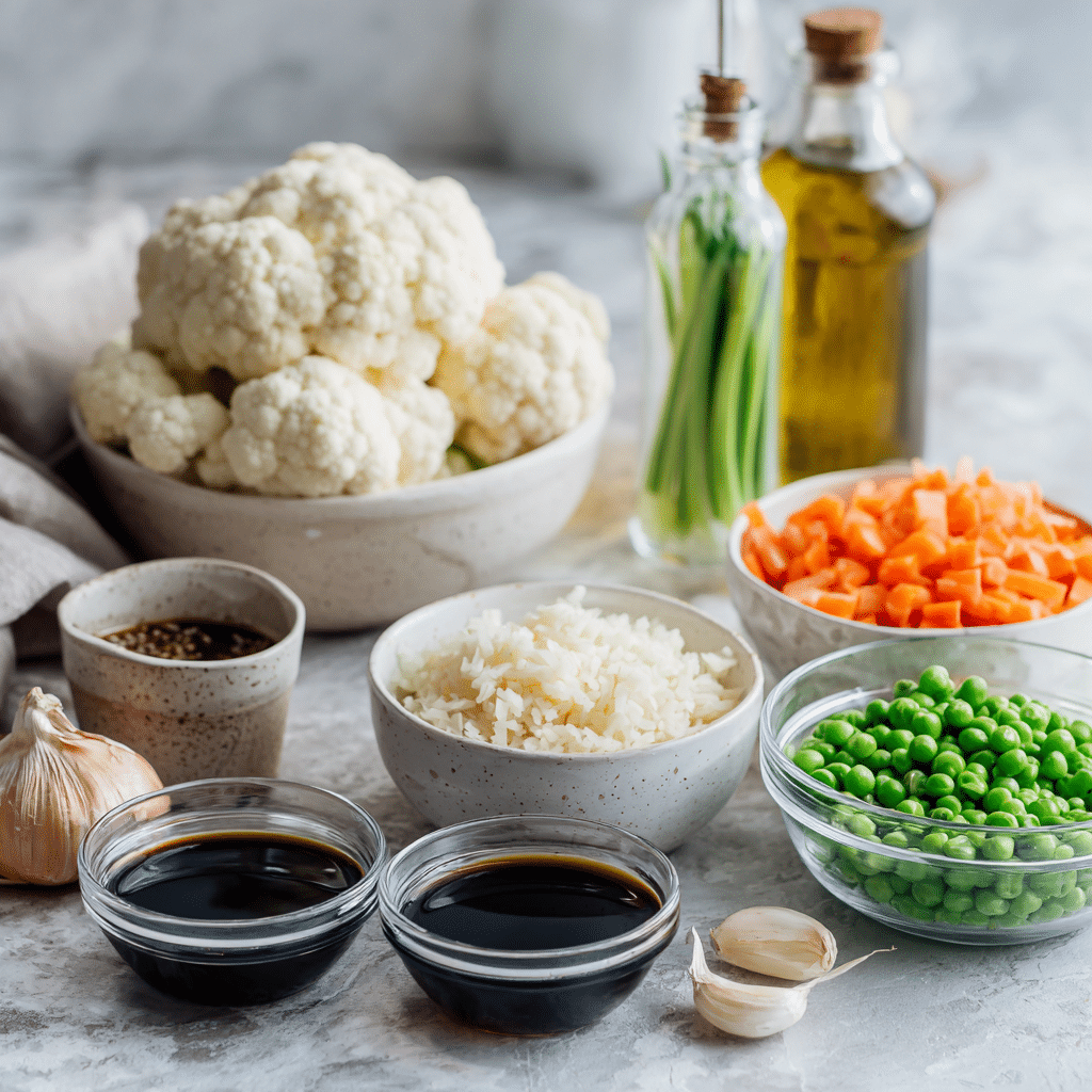 One-Pan Cauliflower Fried “Rice” 7 ingredients for one-pan cauliflower fried rice recipe