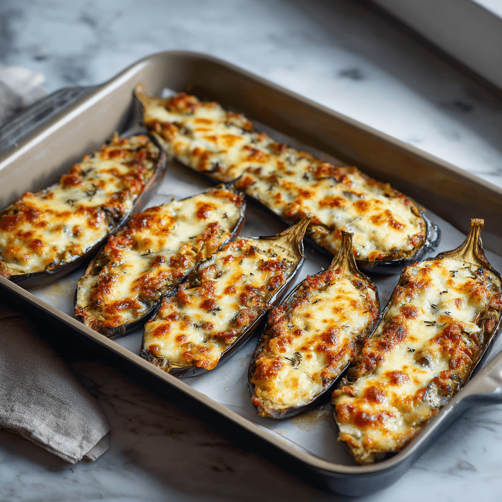 Roasted aubergine parmesan boats recipe