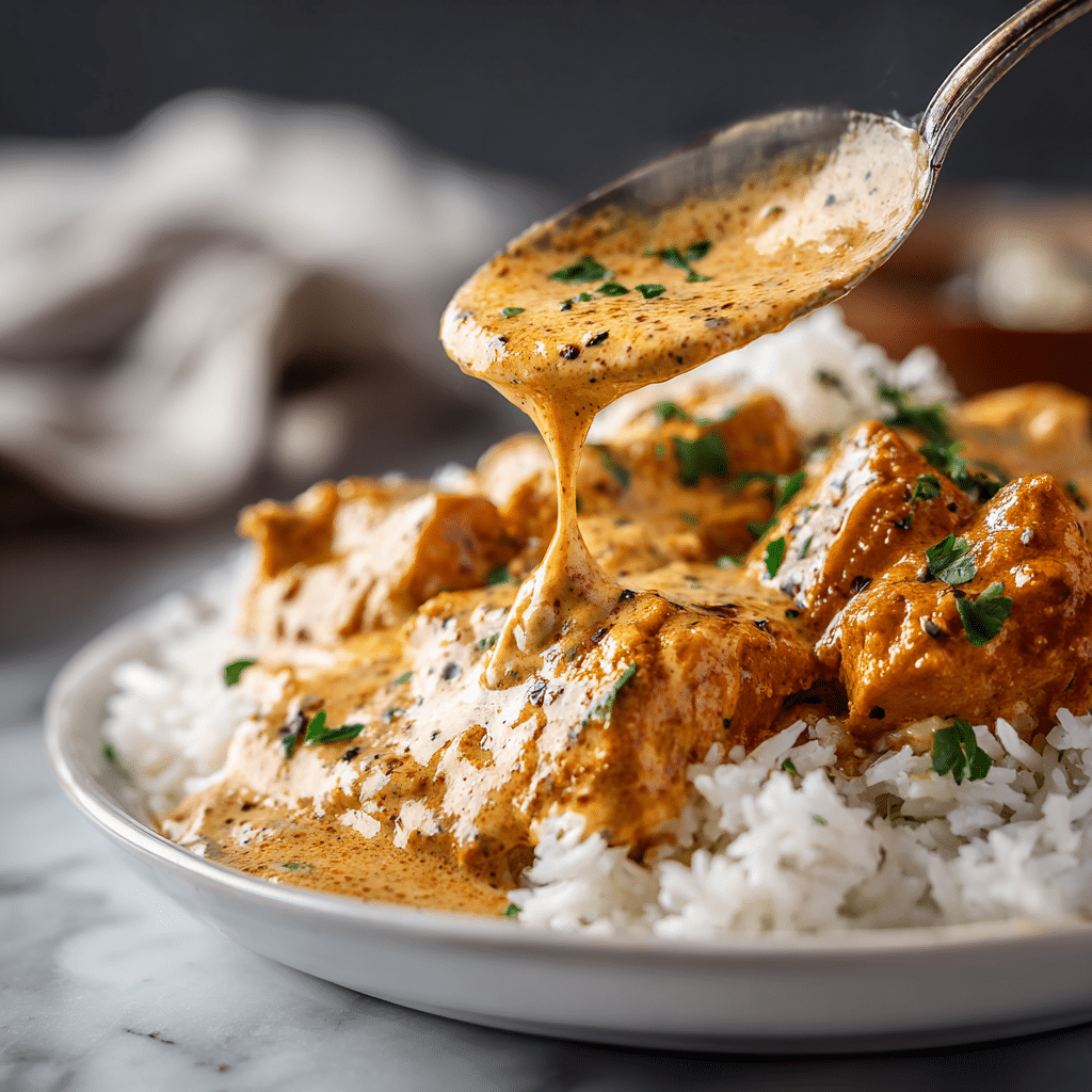 Slow cooker butter chicken served with rice