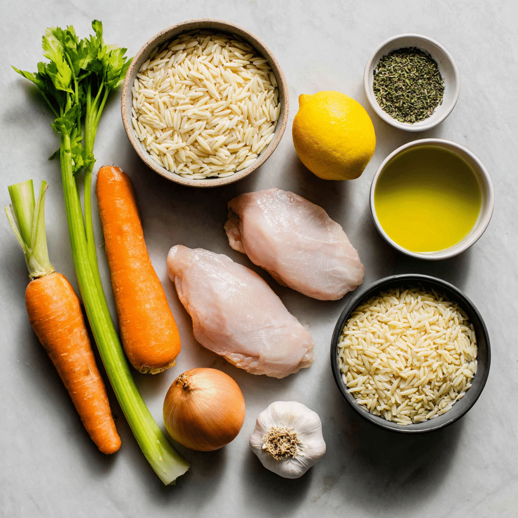 Ingredients for slow cooker herb chicken and orzo recipe