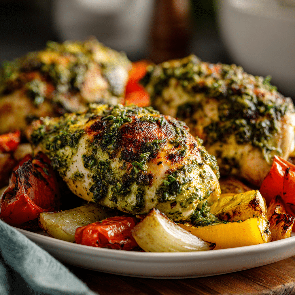 healthy one-pan baked pesto chicken recipe