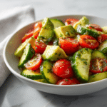 Dishfeast avocado tomato cucumber salad featured