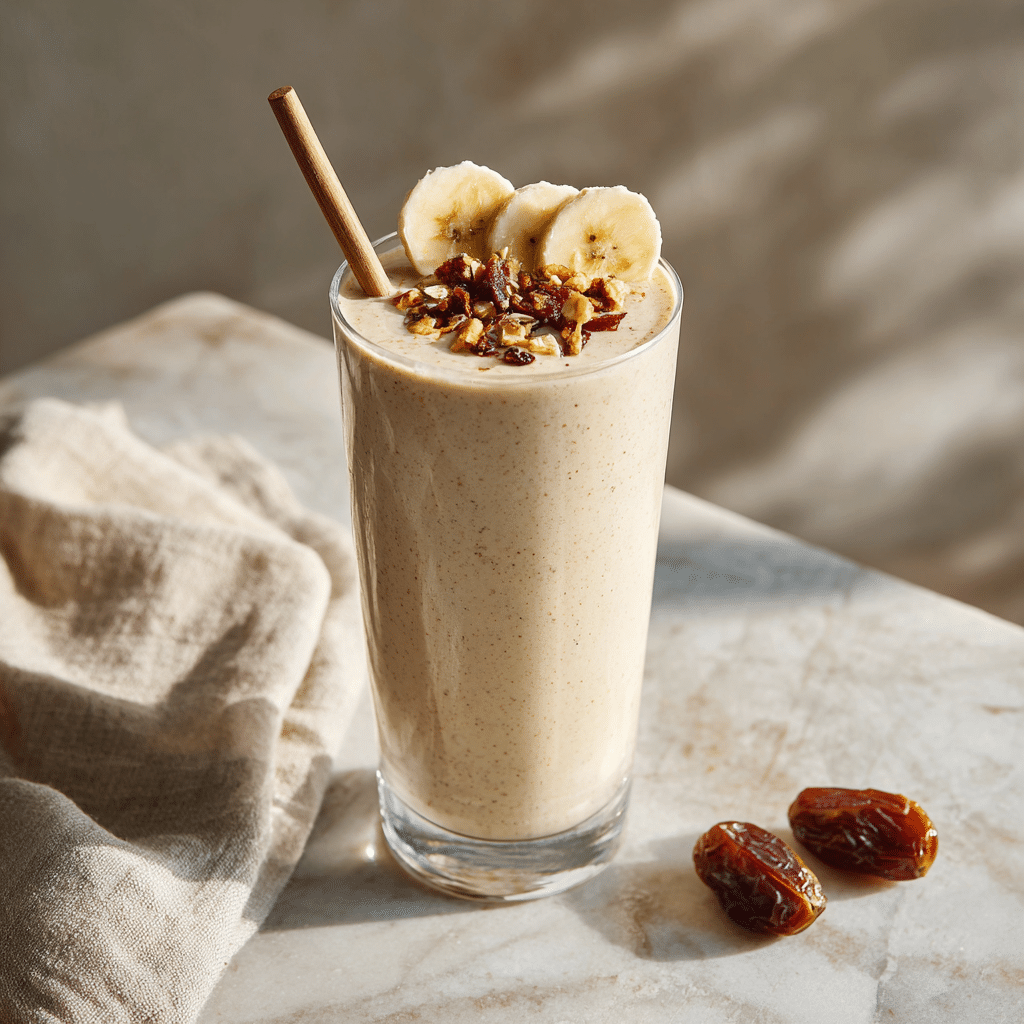 Dishfeast banana date protein shake featured