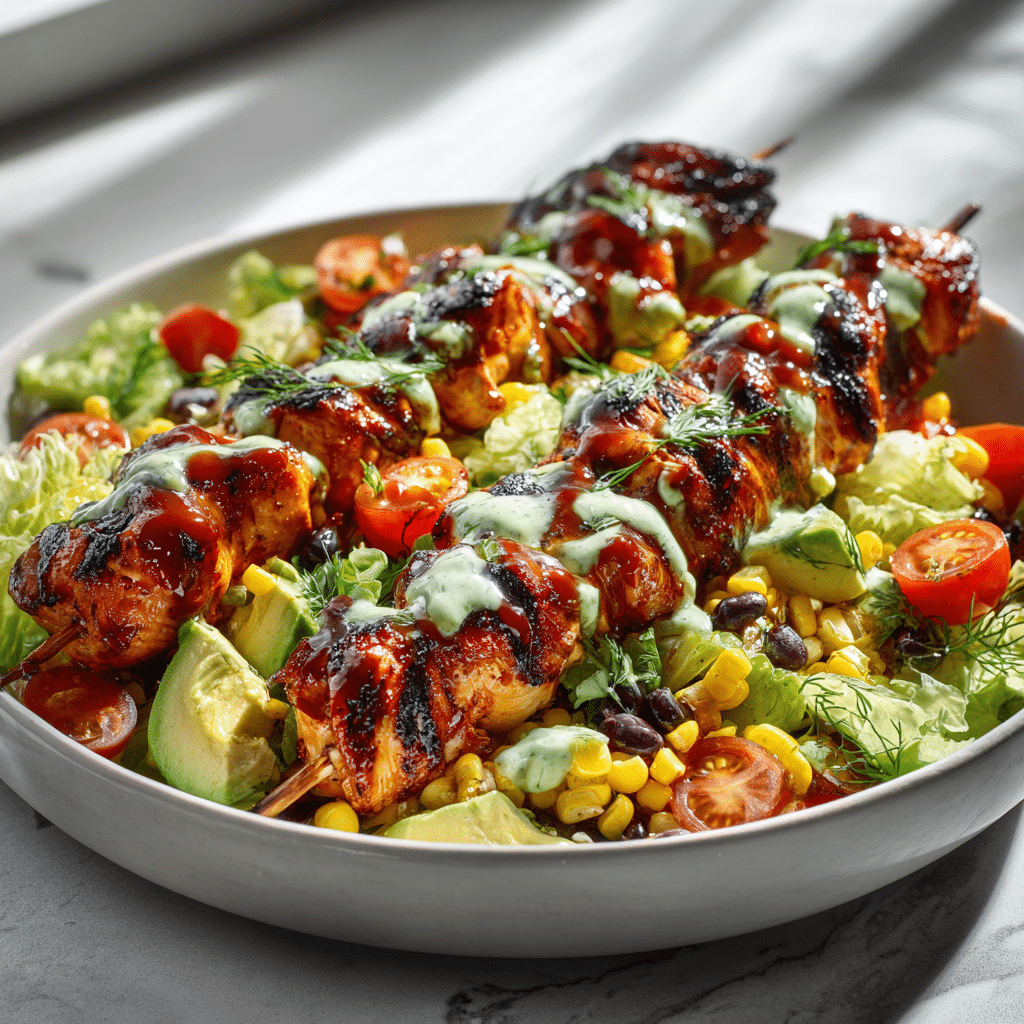 BBQ Chicken Skewer Salad – High Protein Summer Dinner Recipe 5 Dishfeast bbq chicken skewer salad featured