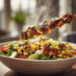 BBQ Chicken Skewer Salad – High Protein Summer Dinner Recipe 6 Dishfeast bbq chicken skewer salad serving
