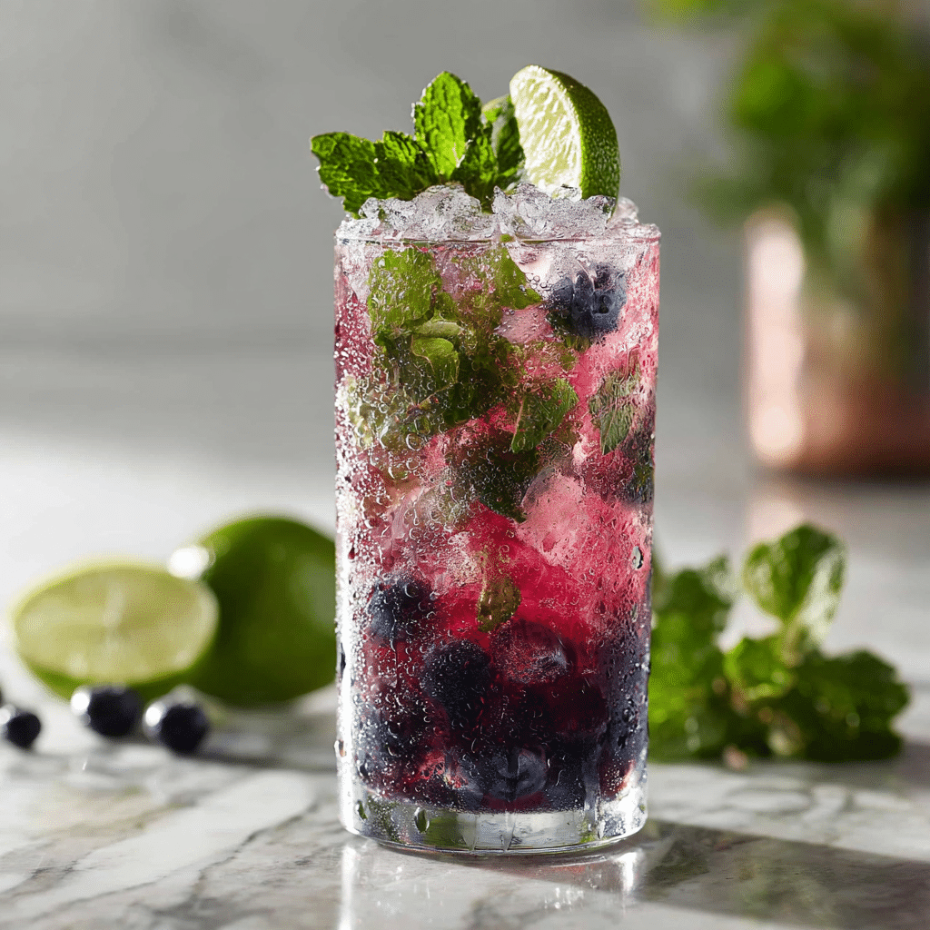 Dishfeast blueberry mojito mocktail featured