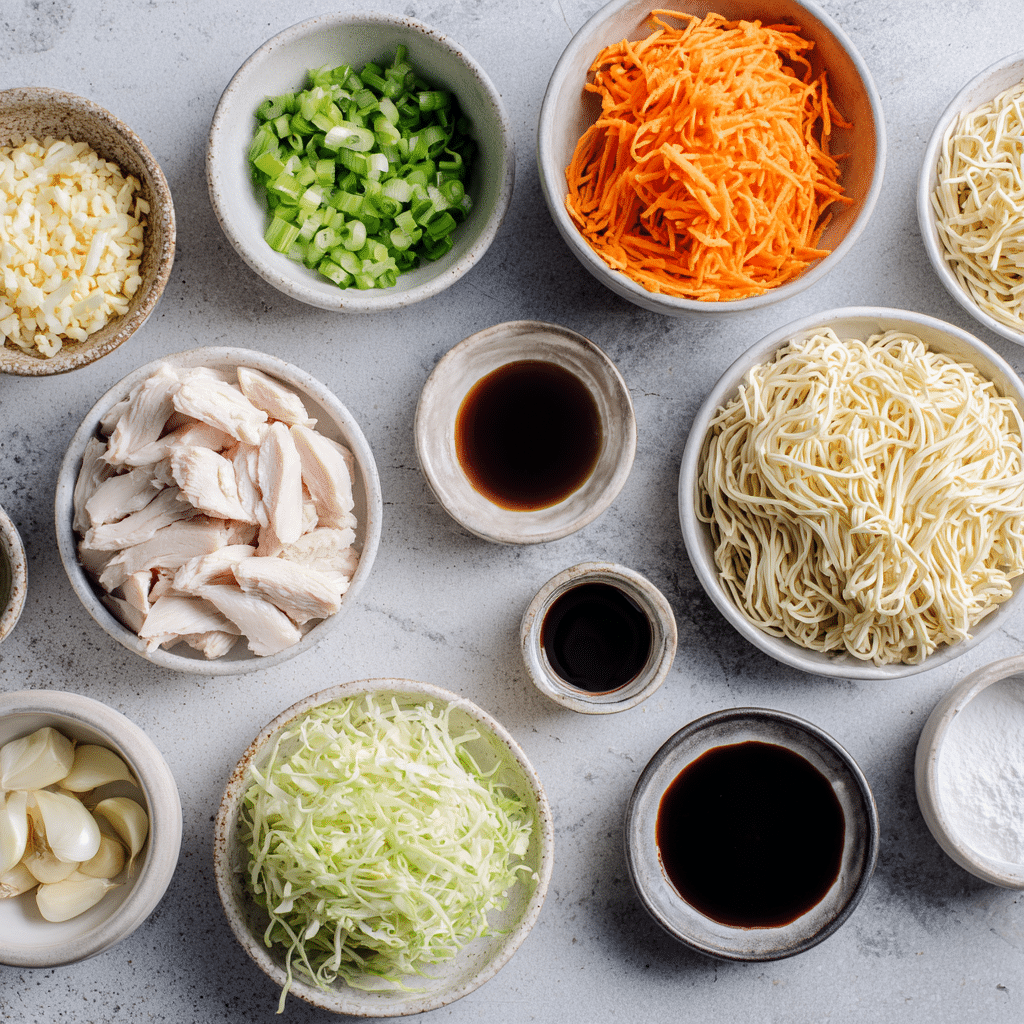 Dishfeast chicken chow mein ingredients flat lay