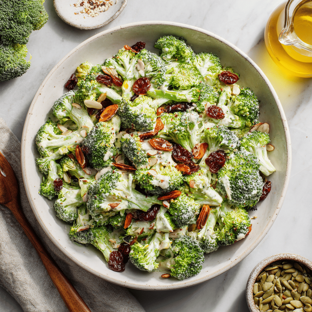 Dishfeast creamy broccoli salad featured