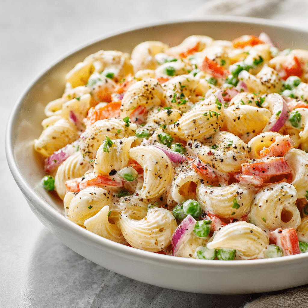 Dishfeast creamy macaroni salad featured
