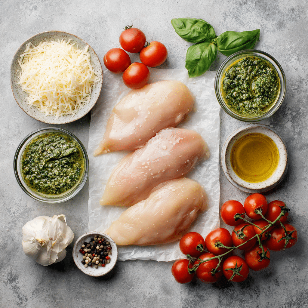 Creamy Pesto Chicken With Tomatoes Recipe 7 Dishfeast creamy pesto chicken with tomatoes ingredients