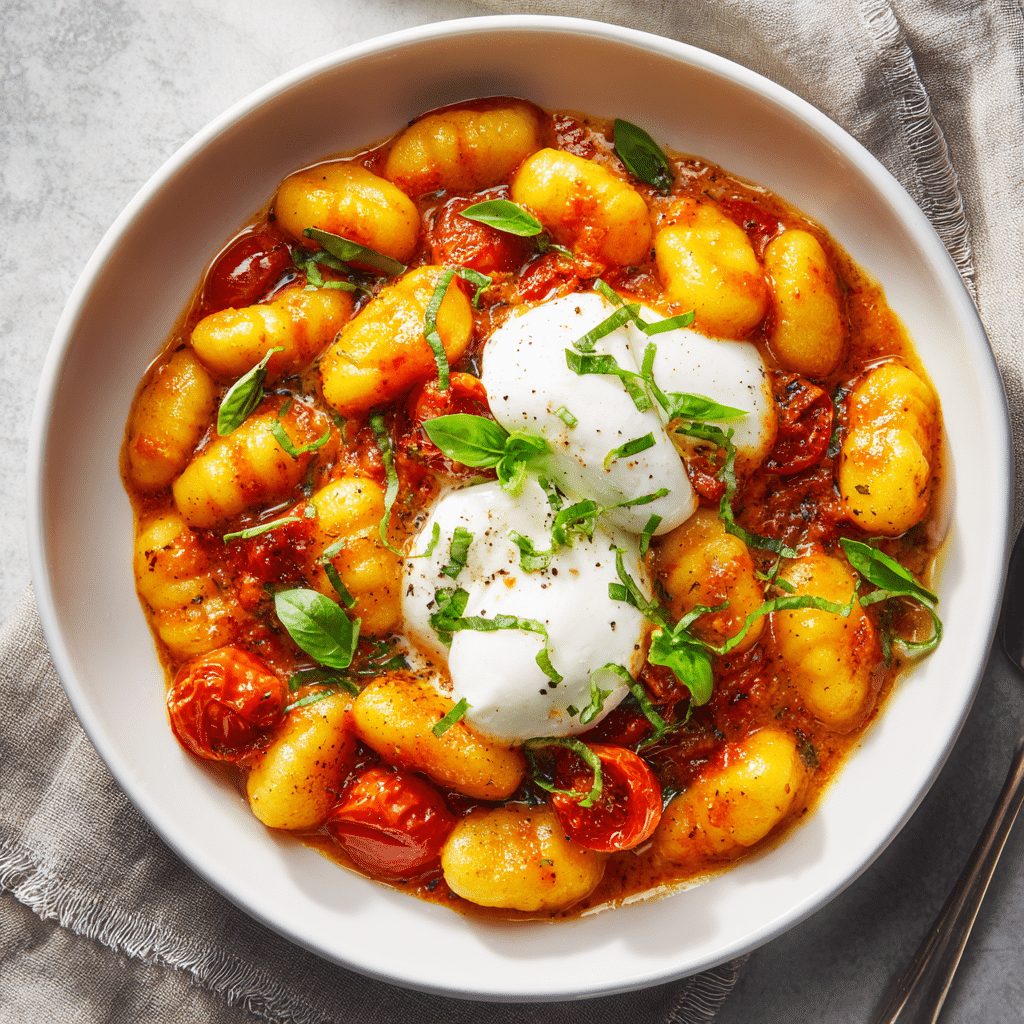 Creamy Tomato Gnocchi with Burrata 5 Dishfeast creamy tomato gnocchi with burrata featured