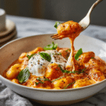 Dishfeast creamy tomato gnocchi with burrata serving
