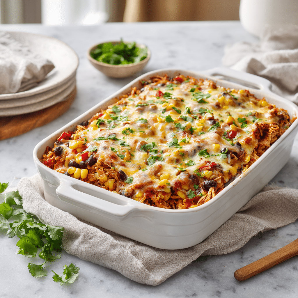 Dishfeast easy chicken burrito casserole featured