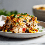 Easy Chicken Burrito Casserole - Healthy Gluten Free Dinner 6 Dishfeast easy chicken burrito casserole serving